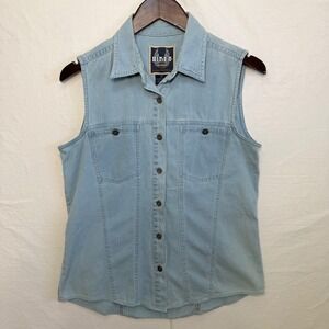 Y2K Harley Davidson Denim Vest Biker Blues Womens M Sleeveless Button Shirt